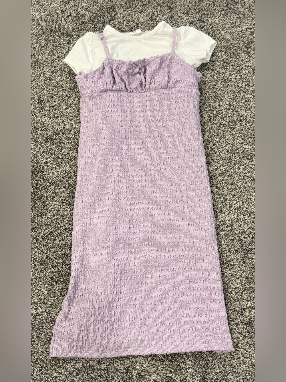 Lilac Smocked Knit Cami Dress with White Top